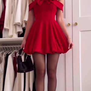 One Shoulder Bow Red Mini Dress